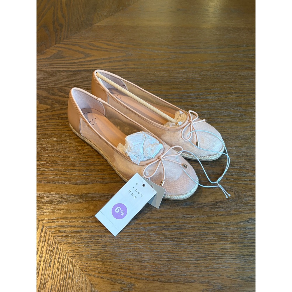 A New Day Womens Mesh Espadrille Ballet Flats Bow Detail Size 6.5